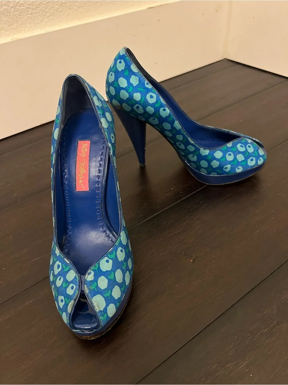Betsey Johnson Blue Floral Peep-Toe Heels